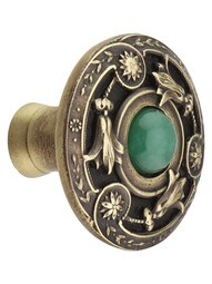 Jeweled Lily Cabinet Knob Inset with Green Aventurine - 1 1/4" Diameter